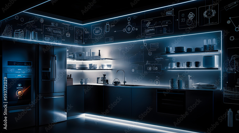 The concept of the Internet of Things with an image of a smart home, featuring various connected devices and appliances AI
