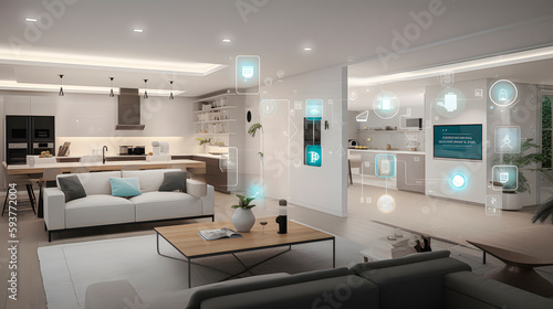 The concept of the Internet of Things with an image of a smart home  featuring various connected devices and appliances AI