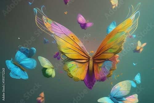 Surreal painting brush with palette in the form of butterfly 3d illustration, cinematic - generative ai © unalcreative