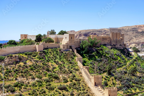 Cityscape and Alcazaba fortress in Almeria, Spain on March 19, 2023
