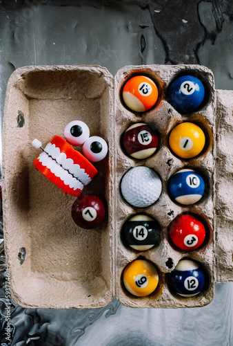Set design with billiard balls.