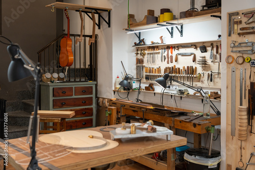 Luthier, Guitar Maker Workshop.  photo