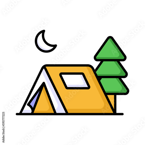 A temporary shelter made of fabric and designed for outdoor camping, providing protection from the elements and a place to sleep