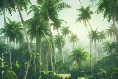 Watercolor palm tree in green color isolated on white background. Vintage banana trees. Floral tropical jungle. , photo-realistic - generative ai