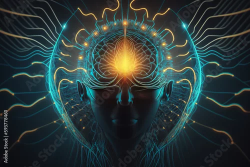 Obraz Generative AI. Neural system, psy wave alpha frequency divination