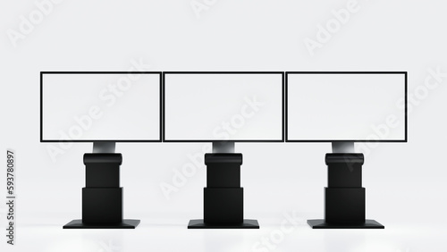 Blank mock up horizontal billboard or LCD screen floor stand, 3D rendering.
