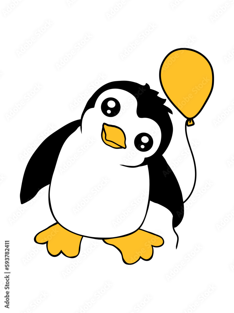 Niedlicher Pinguin hält roten Luftballon, Süßes Kinder Pinguine