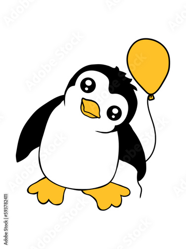 Niedlicher Pinguin hält roten Luftballon, Süßes Kinder Pinguine Liebe Motiv