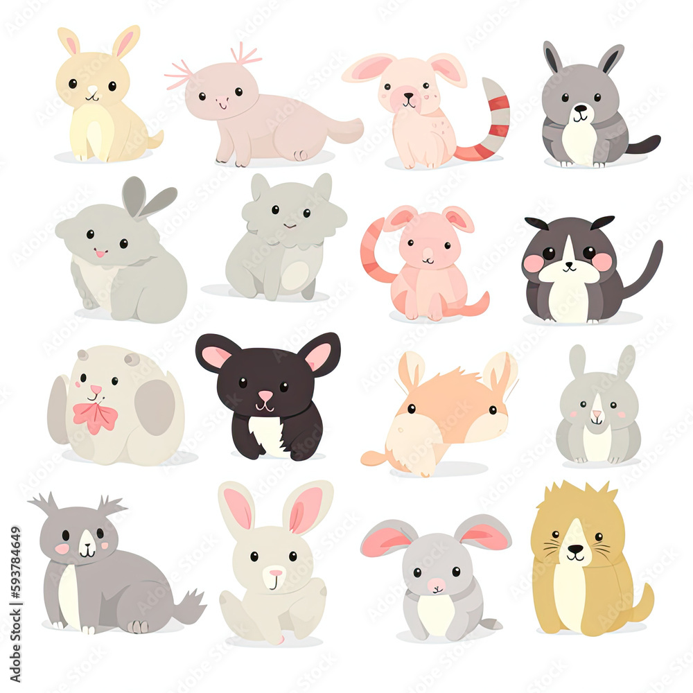set of cute animals isolated, made with AI