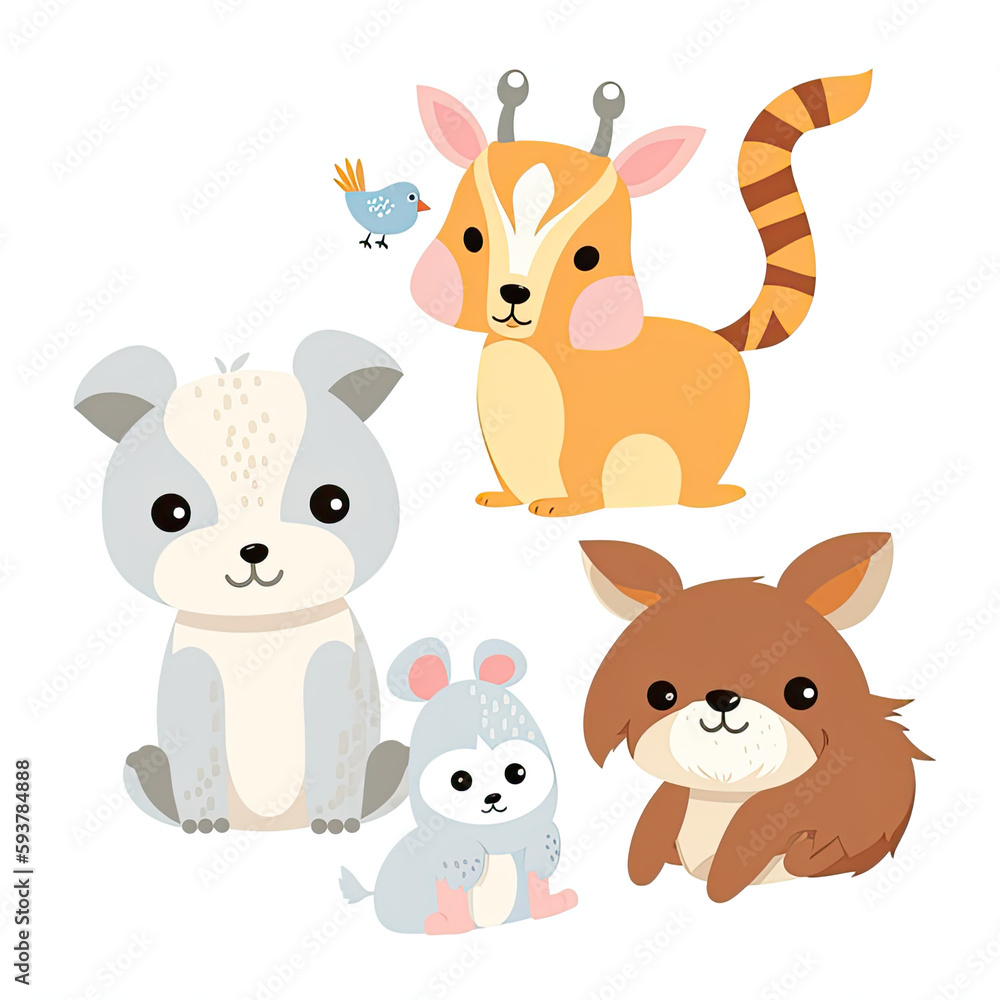 set of cute animals isolated, made with AI set of cute animals isolated, made with AI