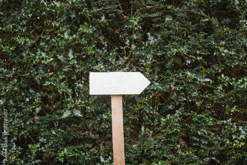 Painted handmade wooden sign pointing to the right