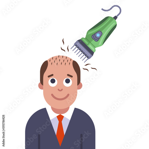 shaving a man head with a hair clipper. flat vector illustration.