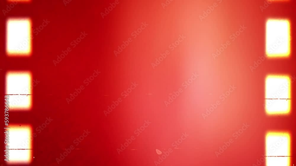 Retro vintage intro tape rolling, loopable 4K animation of 35mm film motion. Old Film Look Photo Filter with dirt, scratches, hair, dust, flickers, light leaks, grainy texture, film flash, film burns.