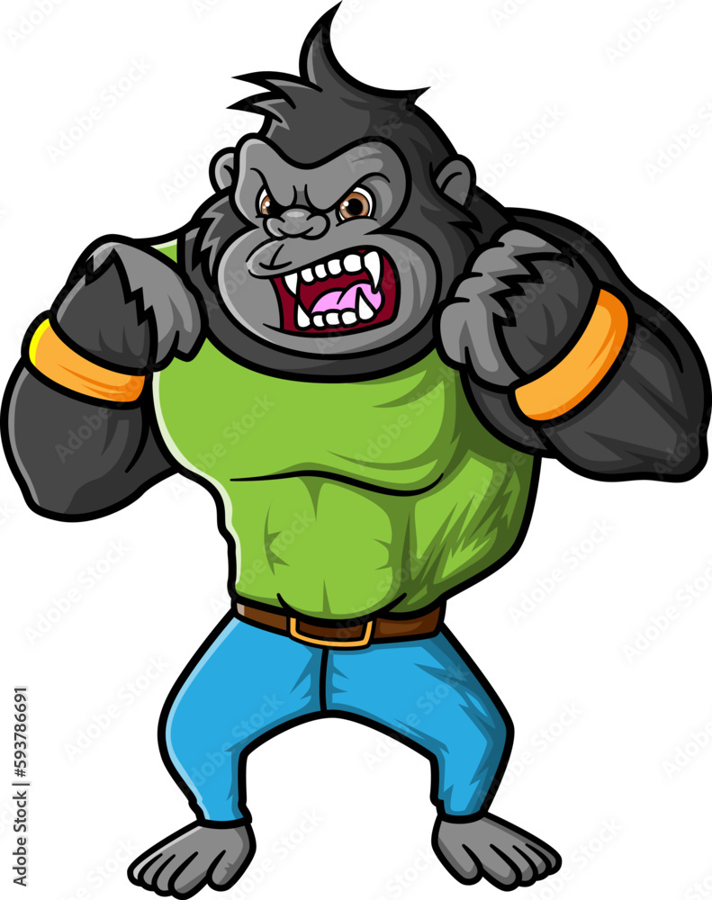 a strong gorilla getting angry and ready to fight a strong gorilla getting angry and ready to fight