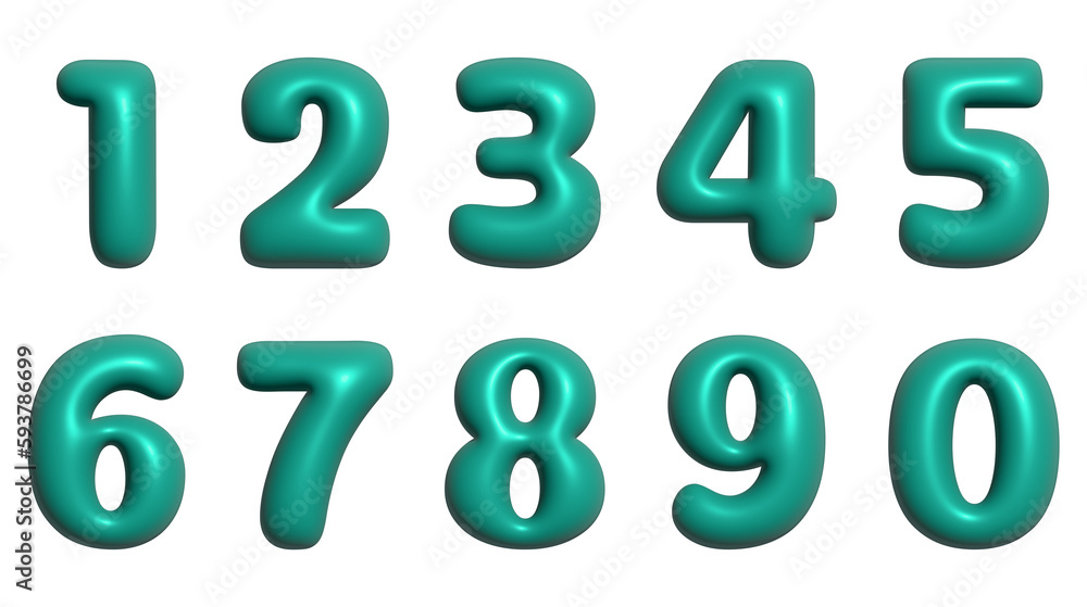 Teal color set of 0 to 9 numbers voluminous inflated color numbers Teal color set of 0 to 9 numbers voluminous inflated color numbers