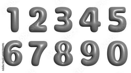 Gray color set of 0 to 9 numbers voluminous inflated color numbers