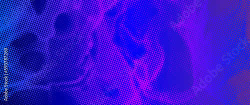Halftone vector art background for cover design, poster, cover, banner, flyer and cards. Neon colored abstract design with blue and purple dots. Futuristic retro illustration.