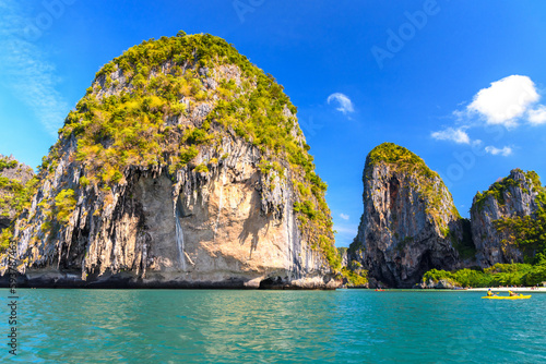 Huge cliff rocks in azure water  Ko Rang Nok  Ao Phra Nang Beach  Ao Nang  Krabi  Thailand