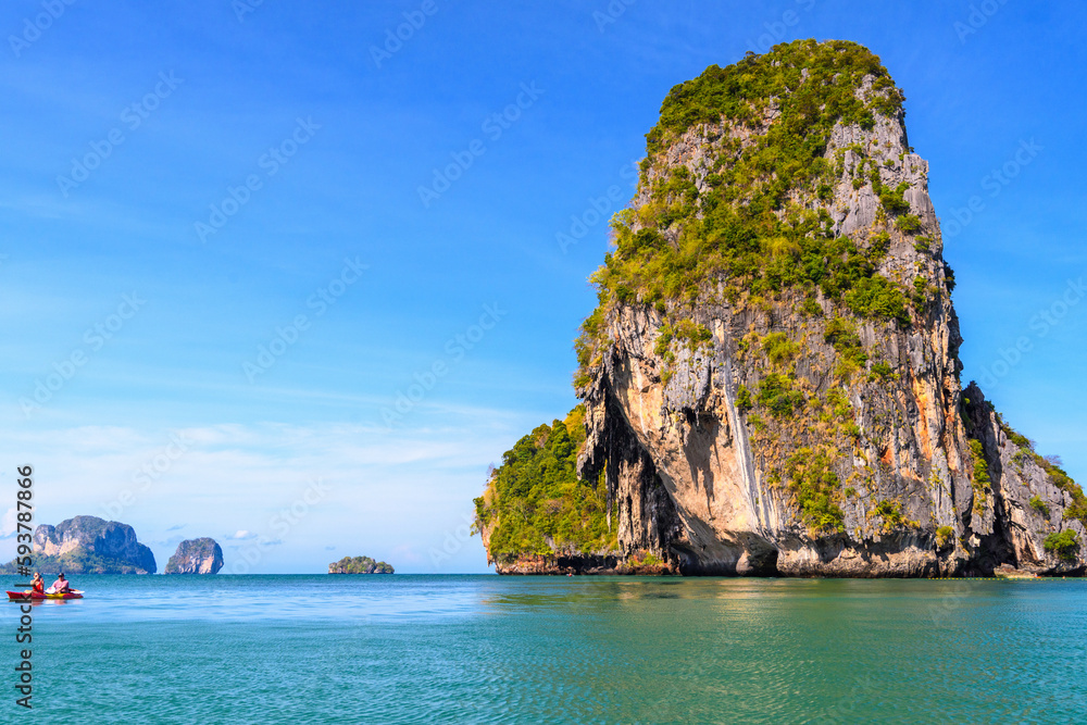 Huge cliff rock in azure water, Ko Rang Nok, Ao Phra Nang Beach, Ao Nang, Krabi, Thailand