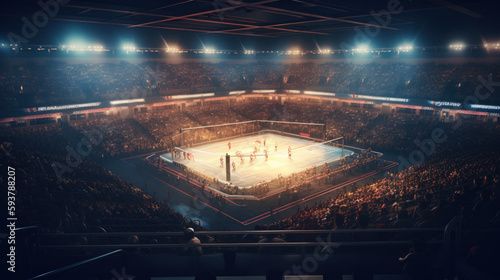 In the fighting cage. Interior view of sport arena. Al generated