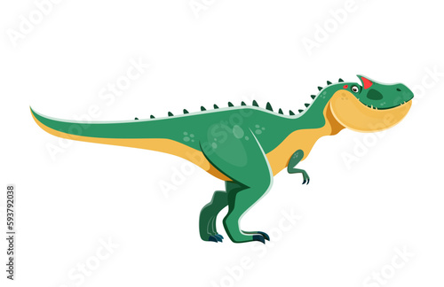 Cartoon Allosaurus dinosaur character. Prehistoric monster, ancient wildlife dinosaur or extinct beast. Paleontology lizard, Jurassic era Allosaurus predator green reptile comic vector personage © Vector Tradition
