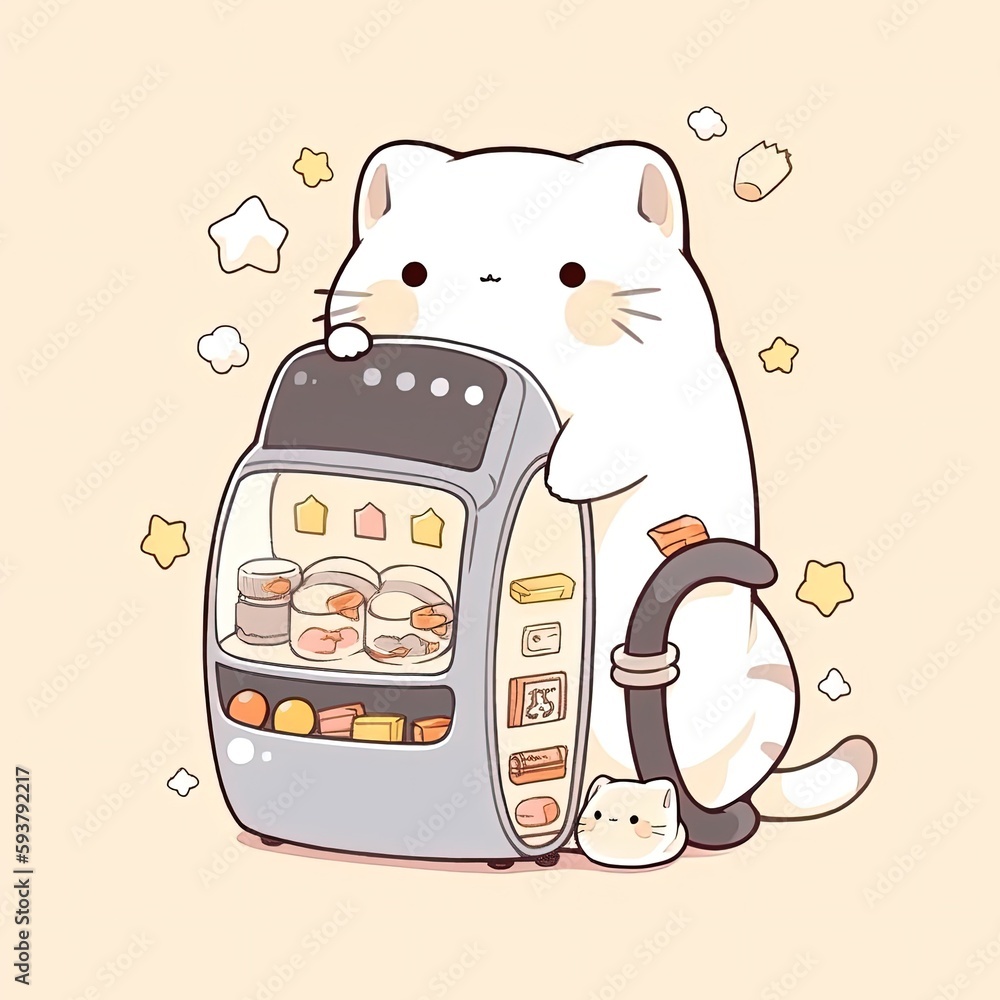 Cute kawaii cat with a gacha vending machine. Generative AI Stock ...
