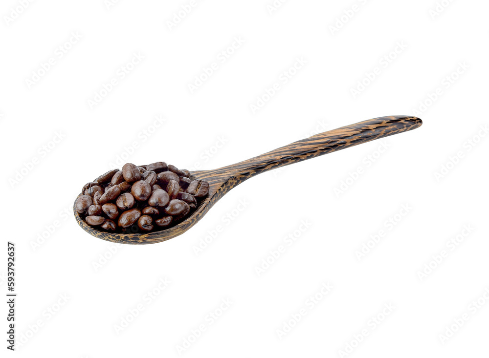 Fototapeta premium Coffee beans.in wooden spoon Isolated on transparent png