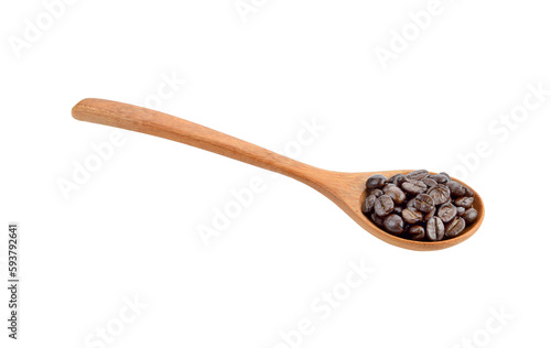 Coffee beans.in wooden spoon Isolated on transparent png