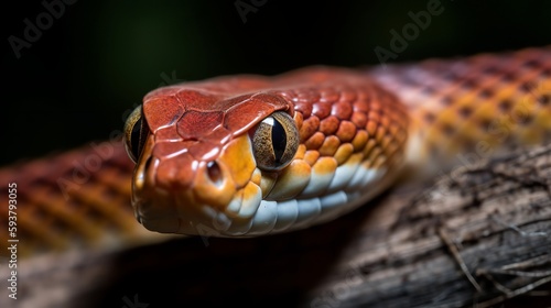 A corn snake looks up at the camera, its eyes bright and curious © Emojibb.Family