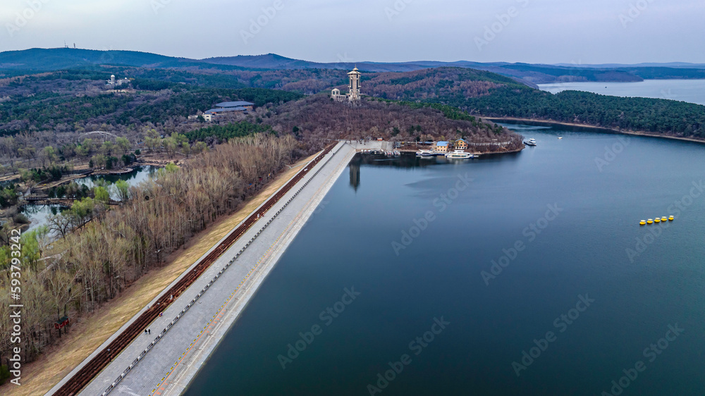 The scenery of Jingyuetan National Forest Park in Changchun, China in early spring