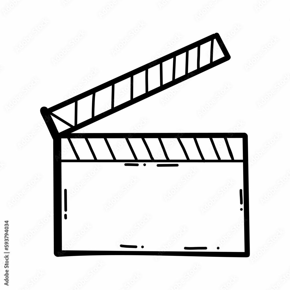 Clapperboard. Filming. Vector doodle illustration. Contour drawing. Clapperboard. Filming. Vector doodle illustration. Contour drawing.