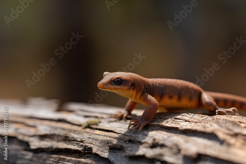 small lizard perched on a wooden log. Generative AI