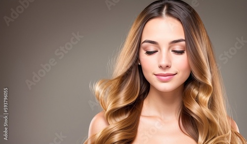 Beauty woman with brown healthy long hair, generative ai image