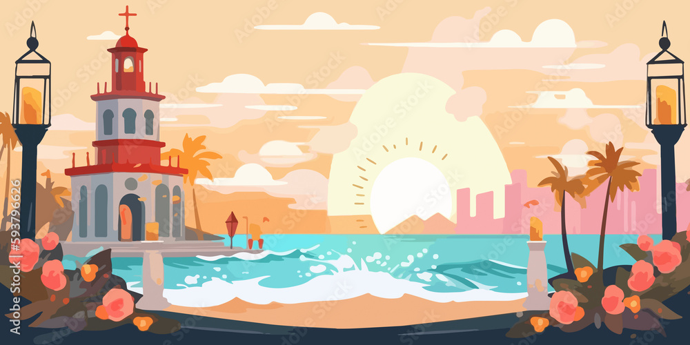 Obraz premium Hand drawn flat illustration of a Corpus Christi, concept background