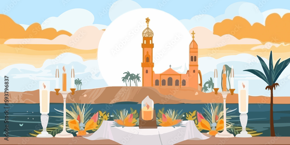 Fototapeta premium Corpus Christi scene in hand drawn design