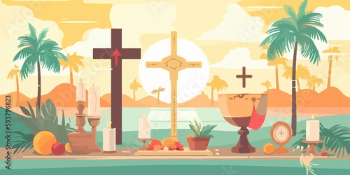 Corpus Christi scene in hand drawn design