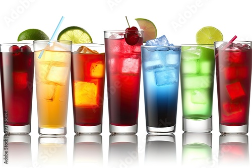 colorful array of refreshing beverages in various glasses. Generative AI