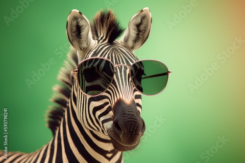 Funny cute zebra in sunglasses with happy emotion. AI generated  human enhanced