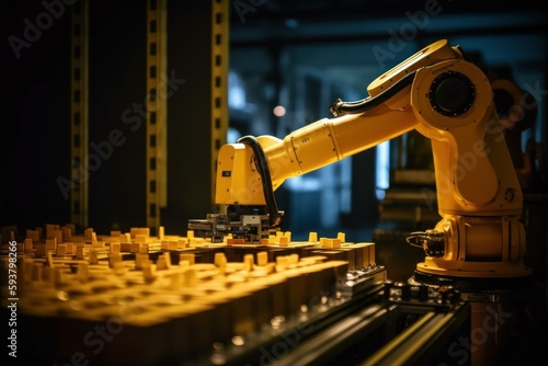 Marking machines in stock. Concept of automatic logistics management. AI generated, human enhanced