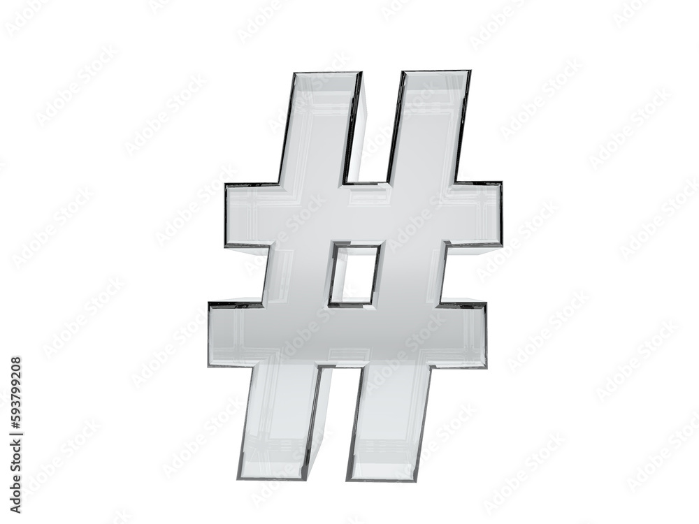 Obraz premium Character hashtag transparent glass. Background transparent in png.