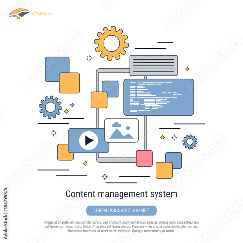 Content management system, web application development, website interface design flat contour style vector concept illustration