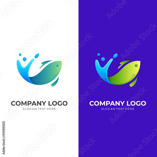 fresh fish logo concept with 3d colorful style