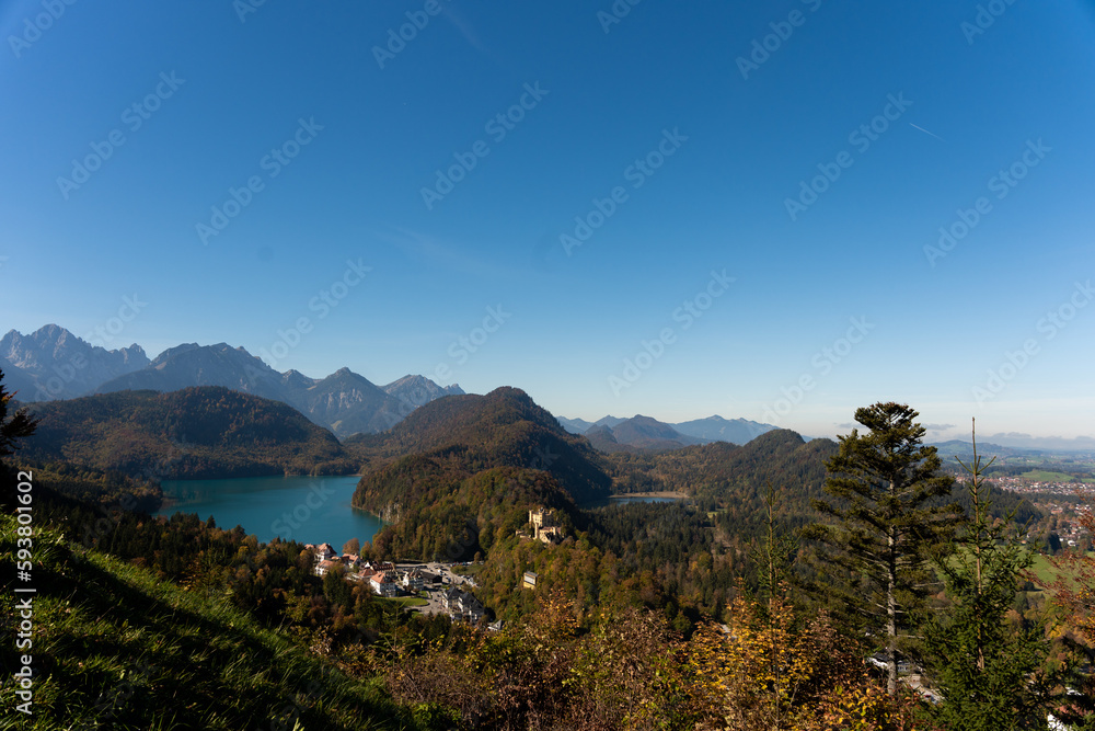 Lake near Neuschwanstein castle during autumn with perfect clear sky