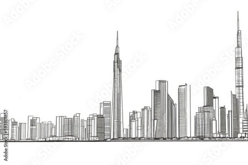 monochromatic city skyline in black and white. Generative AI