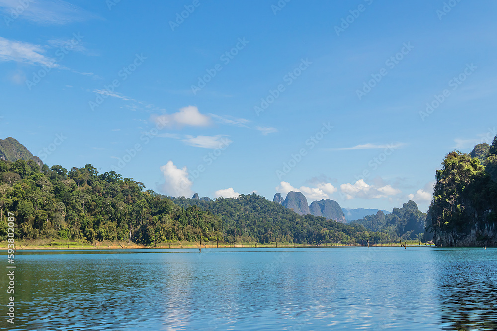 Summer scenery of mountain middle lake in Thailand.