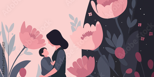Creative flat depiction of Mother's Day scene