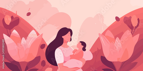 Creative flat depiction of Mother s Day scene