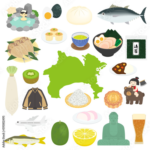 神奈川県の名物のイラストセット