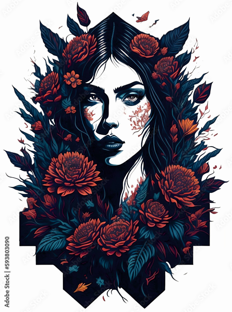 Girl in roses illustration t-shirt print printable jpg png transparent Generative AI Girl in roses illustration t-shirt print printable jpg png transparent Generative AI