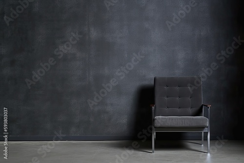 minimalist chair in front of a sleek black wall. Generative AI